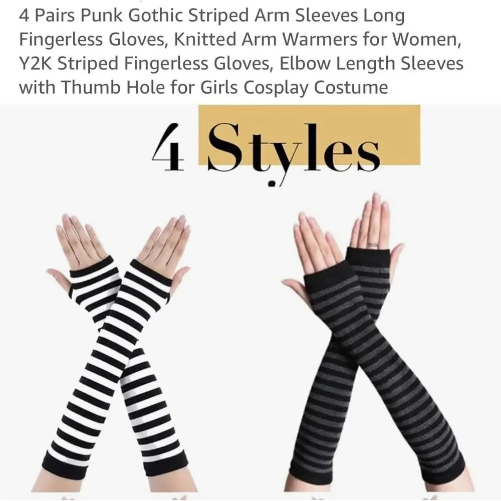 4 Pairs Striped Arm Warmers Thumb Hole Brand New Sealed Bag Fingerless Gloves